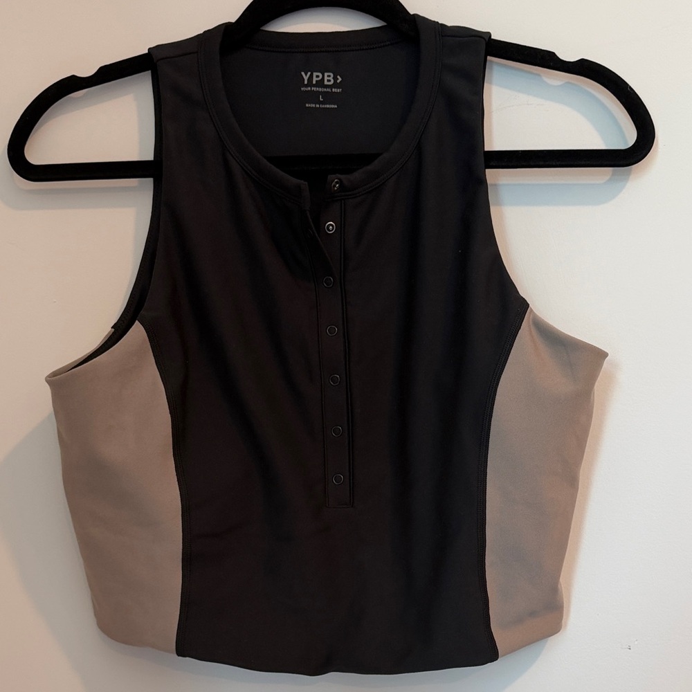 Black and Taupe Colorblock Sleeveless cropped tank